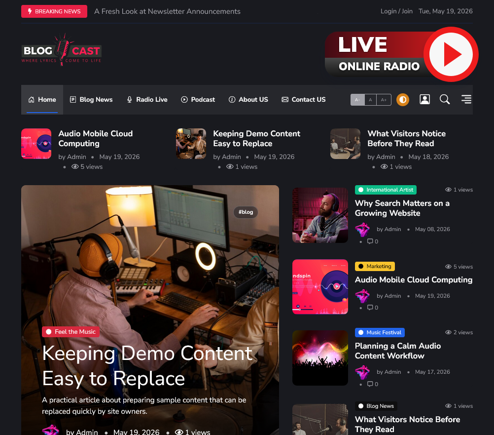 Blogcast - Live Radio Streaming, Podcast, Blog News and CMS Platform